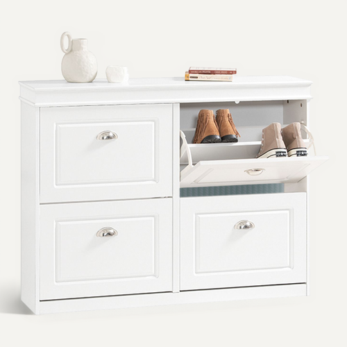 Meuble à Chaussures 4 Abattants, Rangement Pratique pour Entrée, 105x24x83 cm, Blanc, FSR79-W