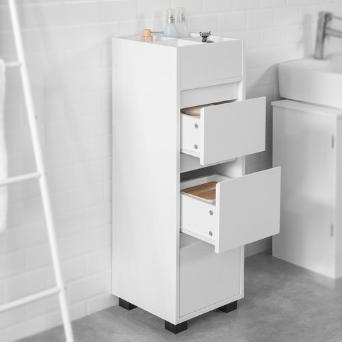 Meuble Demi-colonne Meuble Bas De Salle De Bain Avec 3 Tiroirs, 4 Compartiments, BZr29-w