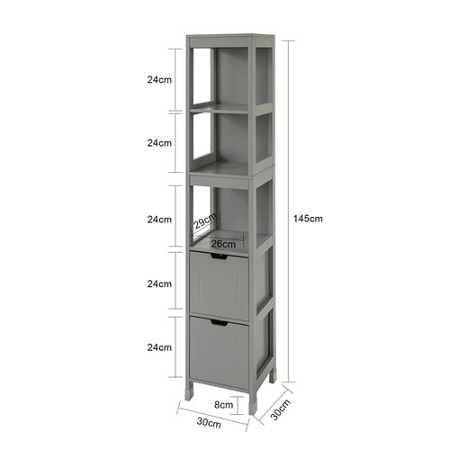 Meuble Colonne De Salle De Bain Armoire Haute – 4 Étagères Et 2 Tiroirs, Frg126-sg