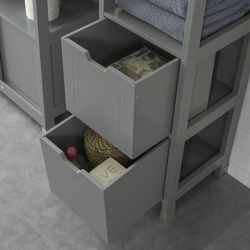 Meuble Colonne De Salle De Bain Armoire Haute – 4 Étagères Et 2 Tiroirs, Frg126-sg