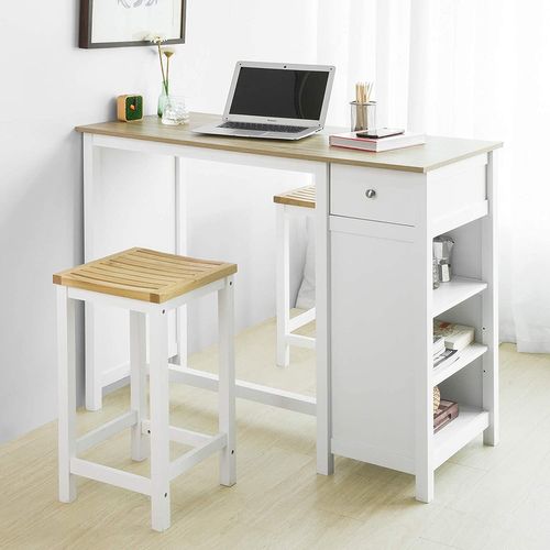Table Haute De Bar Table De Cuisine Mange-debout– Blanc Lxlxh 120x55x90 Cm, Fwt64-wn