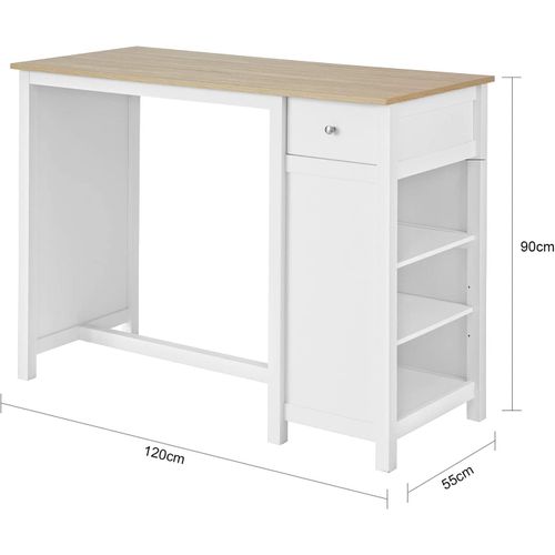 Table Haute De Bar Table De Cuisine Mange-debout– Blanc Lxlxh 120x55x90 Cm, Fwt64-wn
