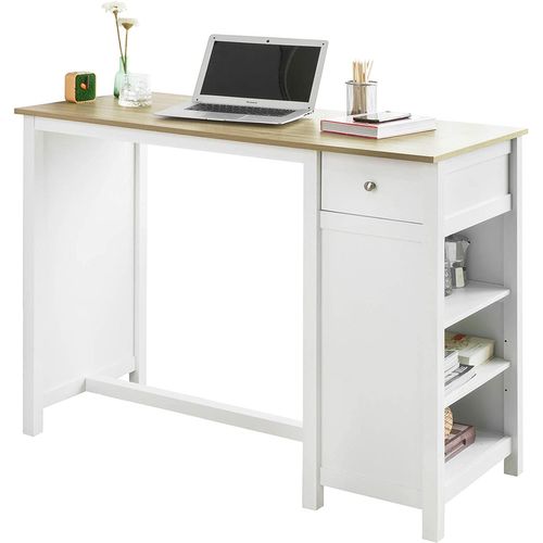 Table Haute De Bar Table De Cuisine Mange-debout– Blanc Lxlxh 120x55x90 Cm, Fwt64-wn