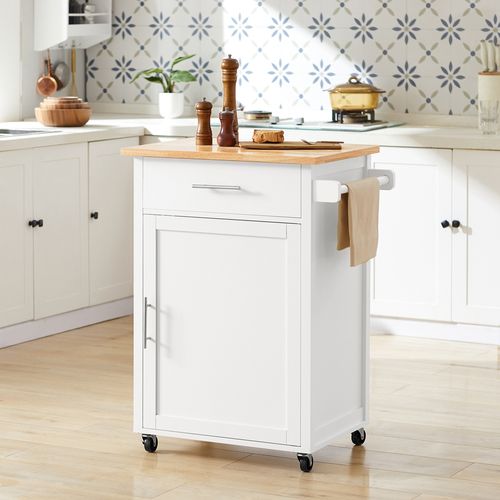 Desserte Roulante Cuisine Meuble De Rangement à Roulettes Avec 1 Porte Et 1 Tiroir, Fkw102-wn