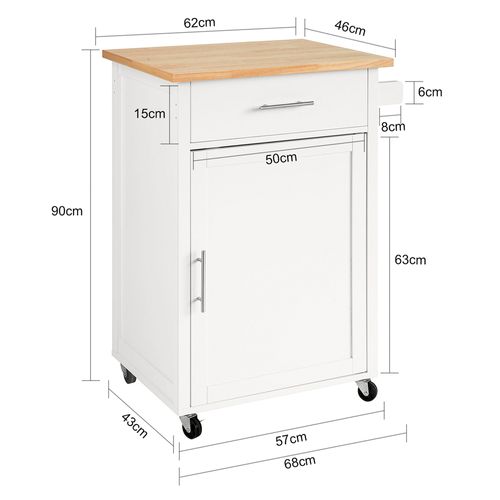 Desserte Roulante Cuisine Meuble De Rangement à Roulettes Avec 1 Porte Et 1 Tiroir, Fkw102-wn