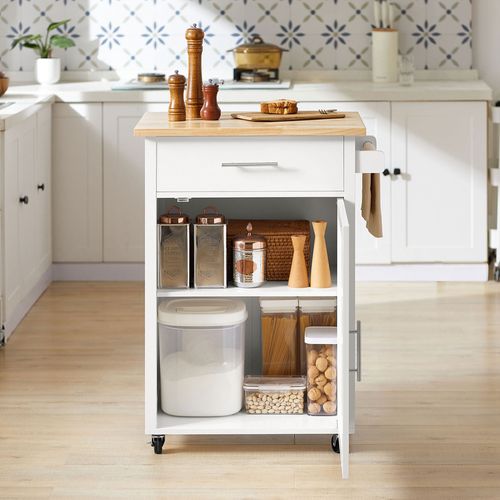 Desserte Roulante Cuisine Meuble De Rangement à Roulettes Avec 1 Porte Et 1 Tiroir, Fkw102-wn