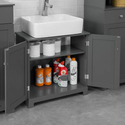 Meuble Sous-lavabo à 2 Étages Et 2 Portes Meuble De Rangement De Salle De Bain, BZr18-dg