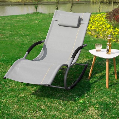 Lot De 2 Bain De Soleil Chaise Longue Fauteuil à Bascule Avec Appui-tête Et Pochette, Ogs28-hgx2