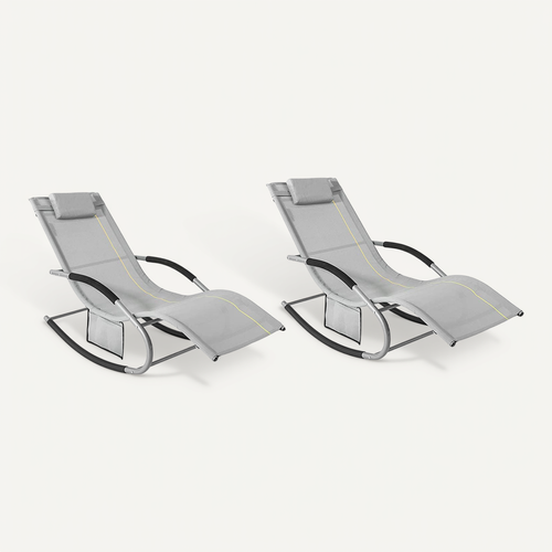 Lot De 2 Bain De Soleil Chaise Longue Fauteuil à Bascule Avec Appui-tête Et Pochette, Ogs28-hgx2
