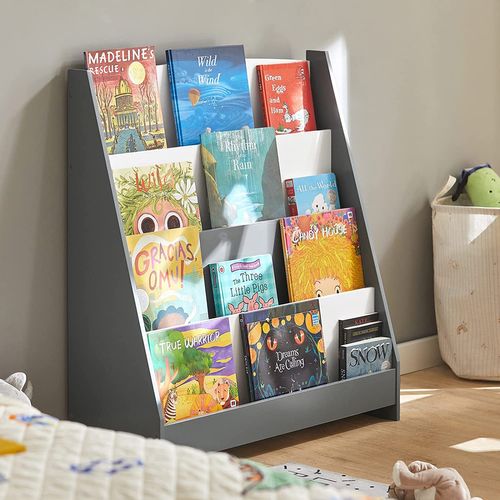 Étagère à Livres Pour Enfants Avec 4 Compartiments De Rangement Pour Les Livres Gris, Kmb32-hg