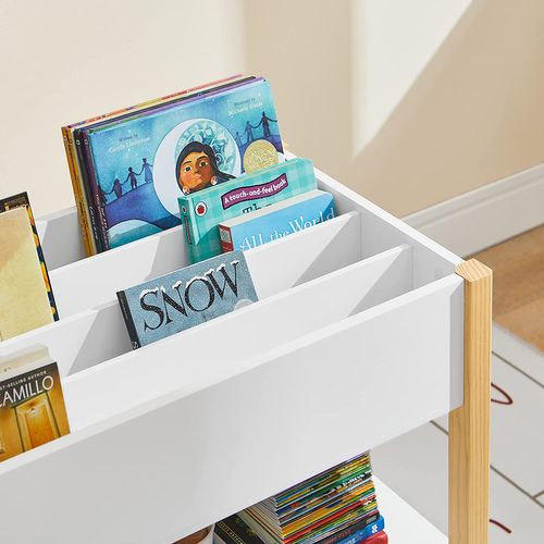 Bibliothèque Tournante Enfant 3 étages - Blanc, 40x40x97 Cm, Rangement Livres Jouets, Rotation 360°