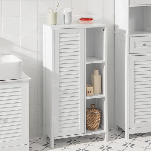 Meuble Bas Meuble Colonne Placard De Rangement Armoire Avec 1 Porte Et 3 Étagères Blanc, BZr39-w