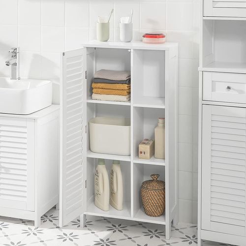 Meuble Bas Meuble Colonne Placard De Rangement Armoire Avec 1 Porte Et 3 Étagères Blanc, BZr39-w