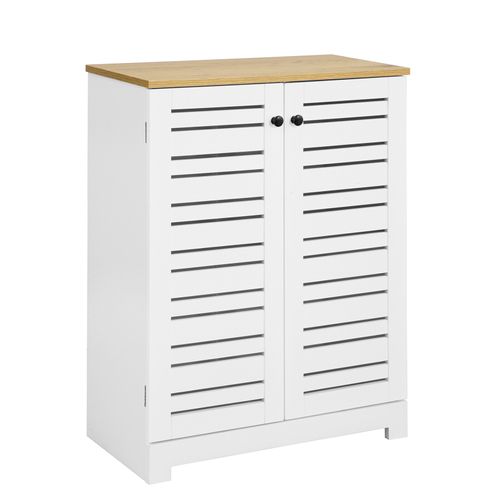 Meuble Bas Placard De Rangement Armoire Meuble De Salle De Bain Avec 2 Portes Persiennes, BZr41-w