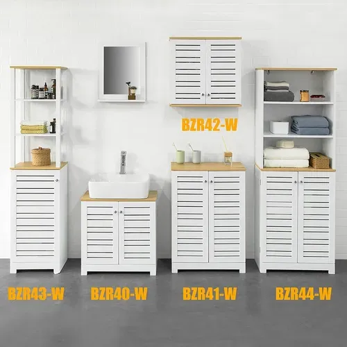 Meuble Bas Placard De Rangement Armoire Meuble De Salle De Bain Avec 2 Portes Persiennes, BZr41-w