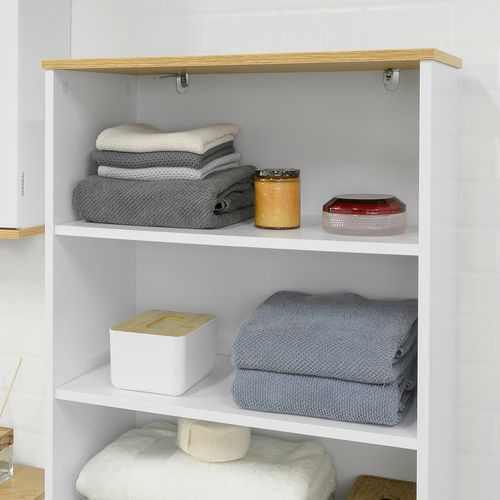 Meuble Colonne De Salle De Bain Armoire Haute Avec 3 Etagères Et 2 Portes Persiennes, BZr44-w