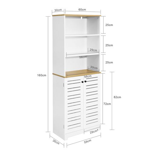 Meuble Colonne De Salle De Bain Armoire Haute Avec 3 Etagères Et 2 Portes Persiennes, BZr44-w