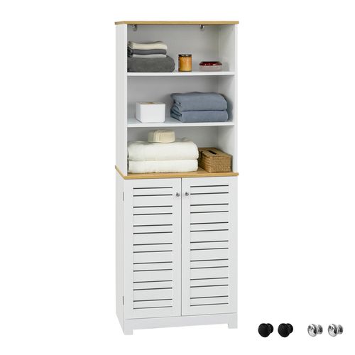 Meuble Colonne De Salle De Bain Armoire Haute Avec 3 Etagères Et 2 Portes Persiennes, BZr44-w