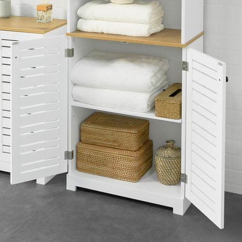 Meuble Colonne De Salle De Bain Armoire Haute Avec 3 Etagères Et 2 Portes Persiennes, BZr44-w