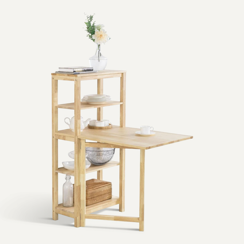 Table De Salle à Manger Pliante Avec Étagère En Bois D'hévéa Pour Cuisine Salle à Manger