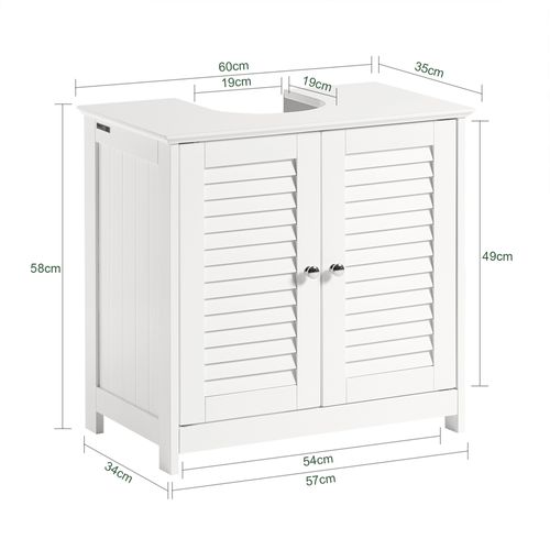 Meuble Sous Lavabo 60 x 35 x 58cm Avec 2 Portes Et 2 Étages, Blanc