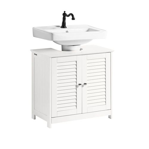 Meuble Sous Lavabo 60 x 35 x 58cm Avec 2 Portes Et 2 Étages, Blanc