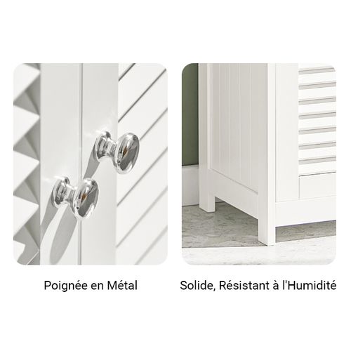 Meuble Sous Lavabo 60 x 35 x 58cm Avec 2 Portes Et 2 Étages, Blanc