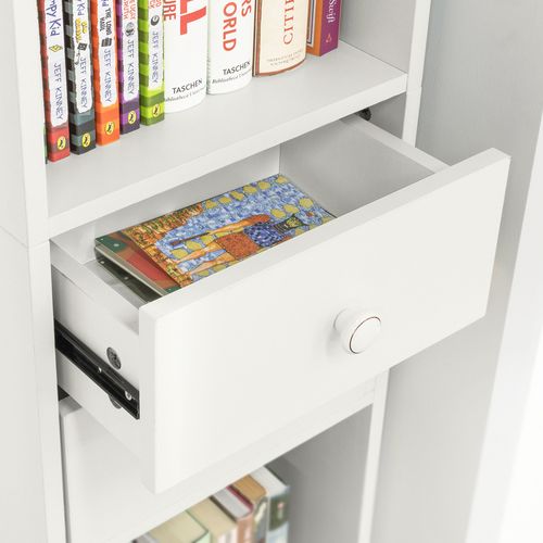 Étagère Sur Pied Étagère De Rangement Meuble Colonne Haute Avec 2portes Et 2 Tiroirs Blanc, Str10-w
