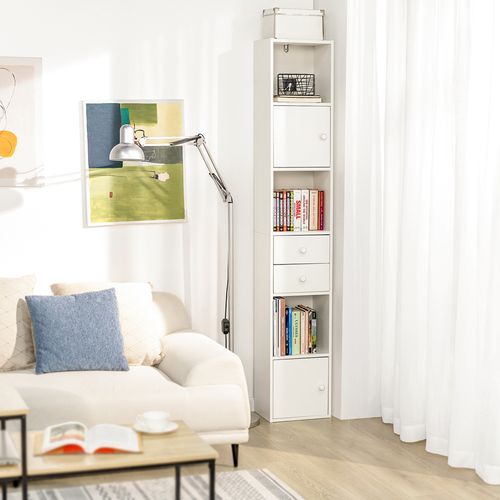 Étagère Sur Pied Étagère De Rangement Meuble Colonne Haute Avec 2portes Et 2 Tiroirs Blanc, Str10-w