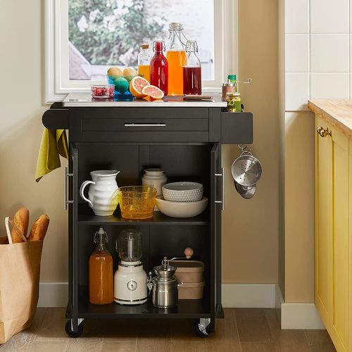 Desserte Roulante Chariot De Cuisine Meuble De Rangement à Roulettes Multifonction, Fkw110-sch