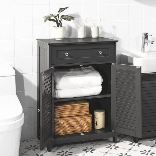 Meuble Bas De Salle De Bain Avec Tiroir Et Cloison Amovible Meuble De Rangement Buffet, Frg238-dg