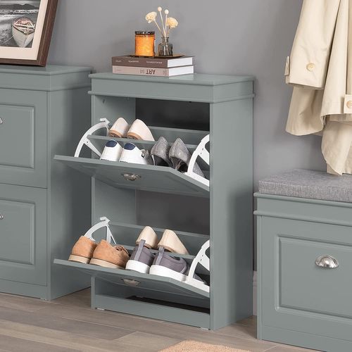 Meuble De Rangement à Chaussures 2 Abattants Meuble D'entrée Coffre Rangement Gris, Fsr78-hg
