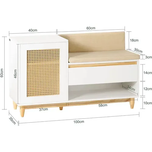 Banc De Rangement à Chaussure Meuble D'entrée Armoire à Chaussures 100x35x60 Cm, Fsr128-w