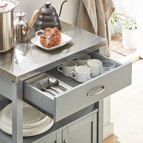 Desserte De Cuisine Roulante, Meuble De Rangement à Roulettes Plateau En Acier Inox, Fkw22-hg