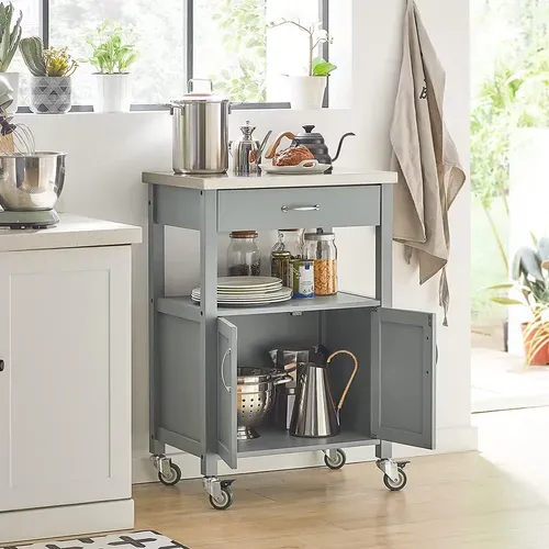 Desserte De Cuisine Roulante, Meuble De Rangement à Roulettes Plateau En Acier Inox, Fkw22-hg