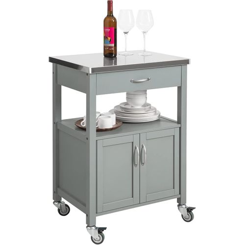 Desserte De Cuisine Roulante, Meuble De Rangement à Roulettes Plateau En Acier Inox, Fkw22-hg