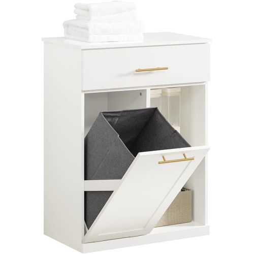 Armoire à Linge Avec Bac à Linge Pliable Meuble Bas Commode Pour Salle De Bain, BZr66-w