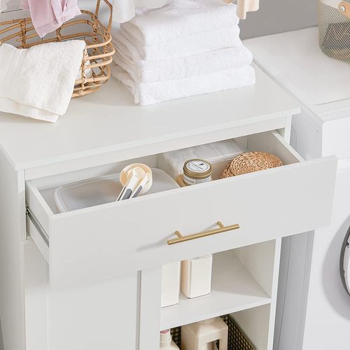 Armoire à Linge Avec Bac à Linge Pliable Meuble Bas Commode Pour Salle De Bain, BZr66-w