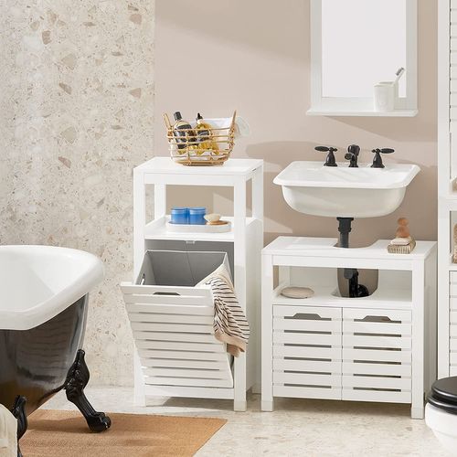 Meuble Bas De Salle De Bain Avec 1 Panier Corbeille à Linge Coffre à Linge, BZr67-w