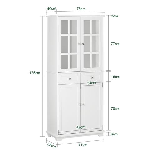 Buffet Haut, Buffet De Cuisine, Meuble De Rangementavec  4 Portes Et 2 Tiroirs, Blanc, Fsb76-w