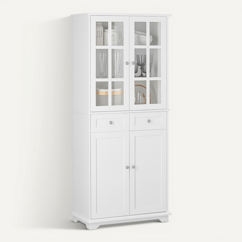 Buffet Haut, Buffet De Cuisine, Meuble De Rangementavec  4 Portes Et 2 Tiroirs, Blanc, Fsb76-w
