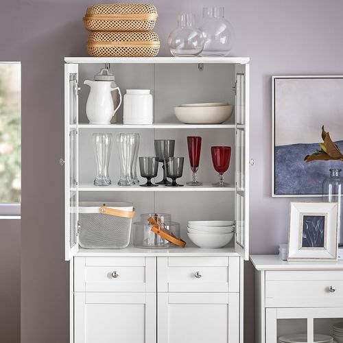 Buffet Haut, Buffet De Cuisine, Meuble De Rangementavec  4 Portes Et 2 Tiroirs, Blanc, Fsb76-w