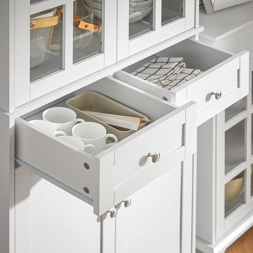 Buffet Haut, Buffet De Cuisine, Meuble De Rangementavec  4 Portes Et 2 Tiroirs, Blanc, Fsb76-w