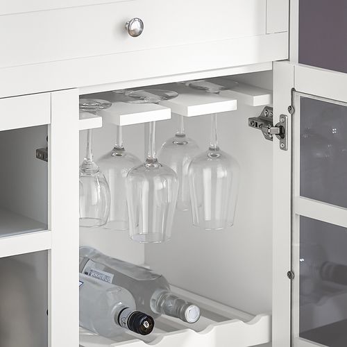 Buffet Bas, Commode Armoire De Rangement, Placard De Cuisine Avec 3 Portes Vitrées, Blanc, Fsb77-w