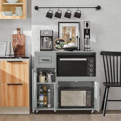 Meuble Micro-ondes Buffet Commode Sur Roulettes Avec 3 Portes, 1 Tiroir, 1 Compartiment, Fsb78-hg