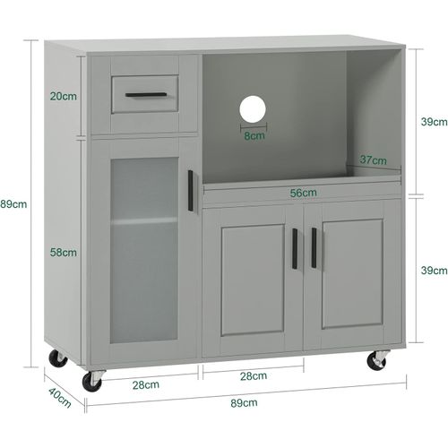 Meuble Micro-ondes Buffet Commode Sur Roulettes Avec 3 Portes, 1 Tiroir, 1 Compartiment, Fsb78-hg