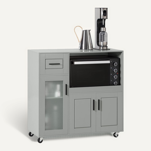 Meuble Micro-ondes Buffet Commode Sur Roulettes Avec 3 Portes, 1 Tiroir, 1 Compartiment, Fsb78-hg