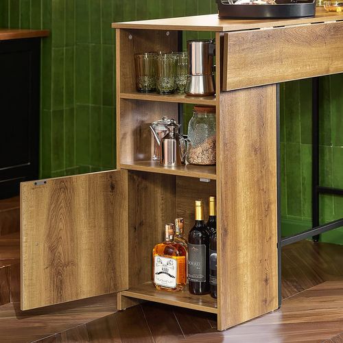 Table Haute De Bar, Mange-debout Avec 1 Plateau Rabattable, 2 Etagères Et 1 Porte