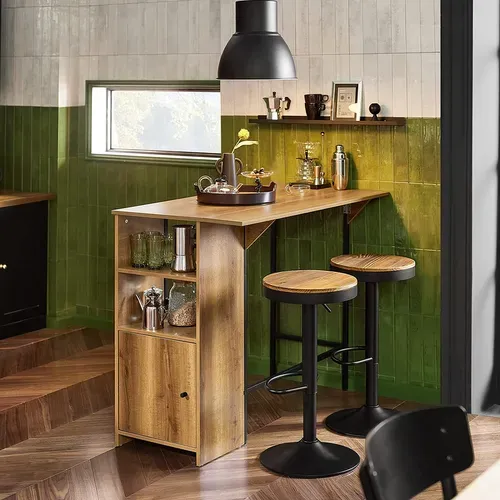 Table Haute De Bar, Mange-debout Avec 1 Plateau Rabattable, 2 Etagères Et 1 Porte
