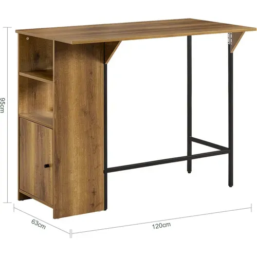 Table Haute De Bar, Mange-debout Avec 1 Plateau Rabattable, 2 Etagères Et 1 Porte